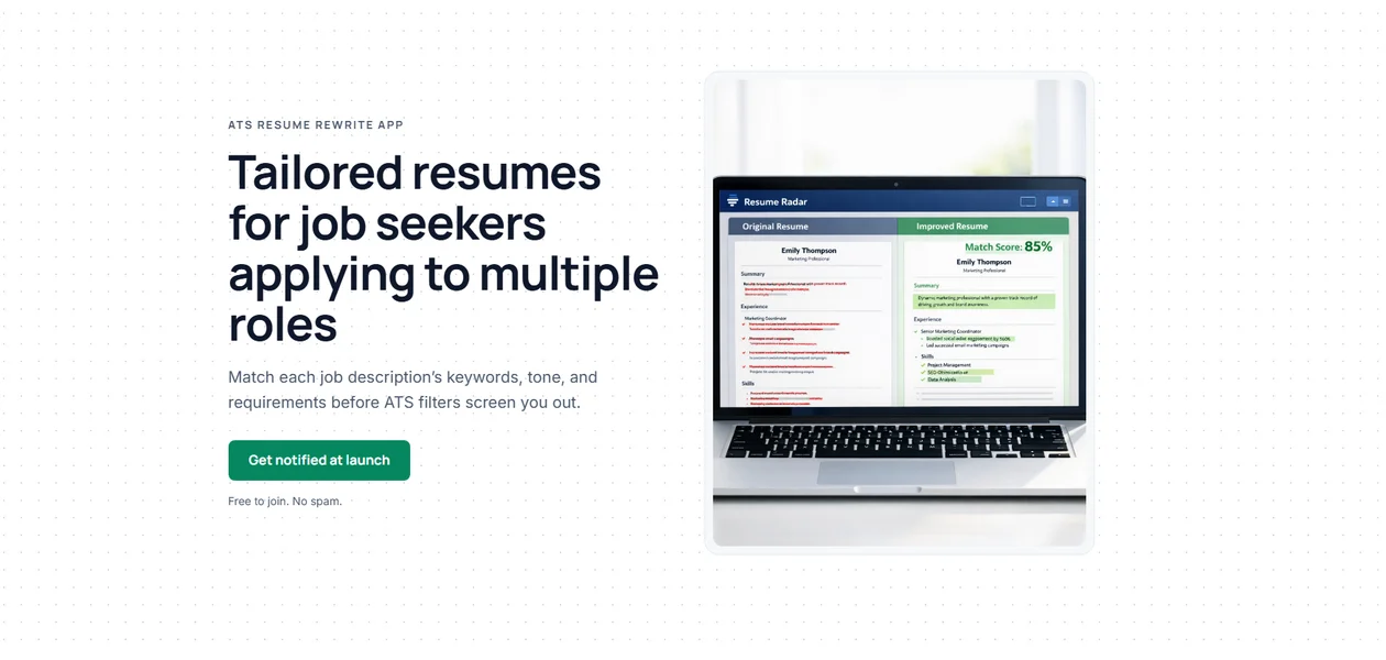 Resume Radar landing page
