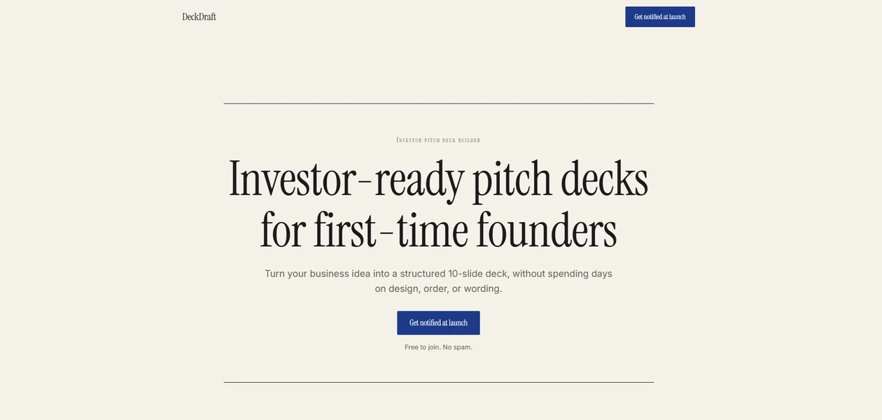DeckDraft landing page